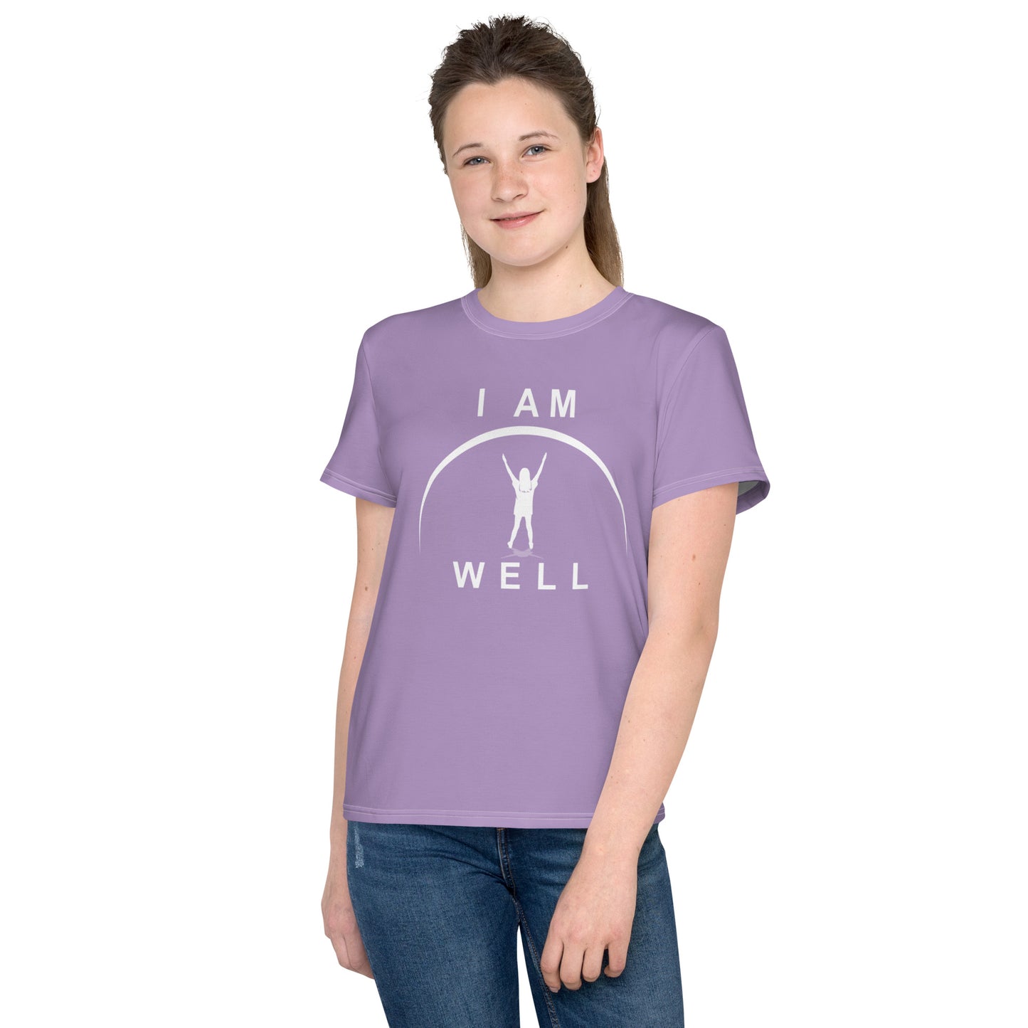 I AM WELL Young Ladies' Crew Neck T-Shirt Purple w/ White Logo