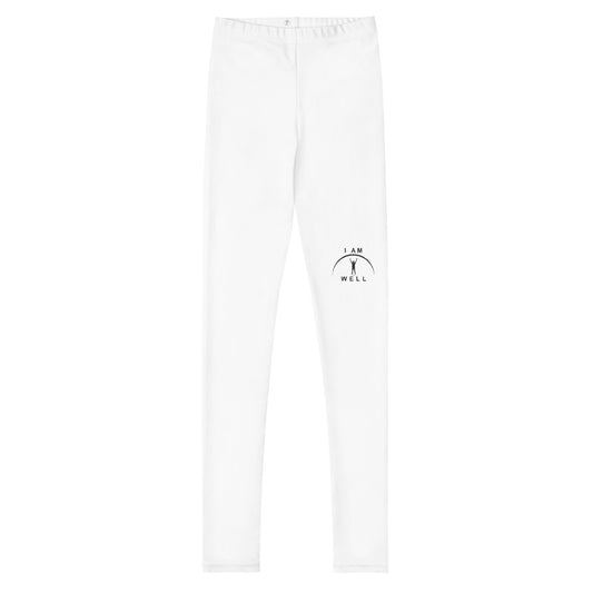 I AM WELL Young Men's Leggings White w/ Black Logo