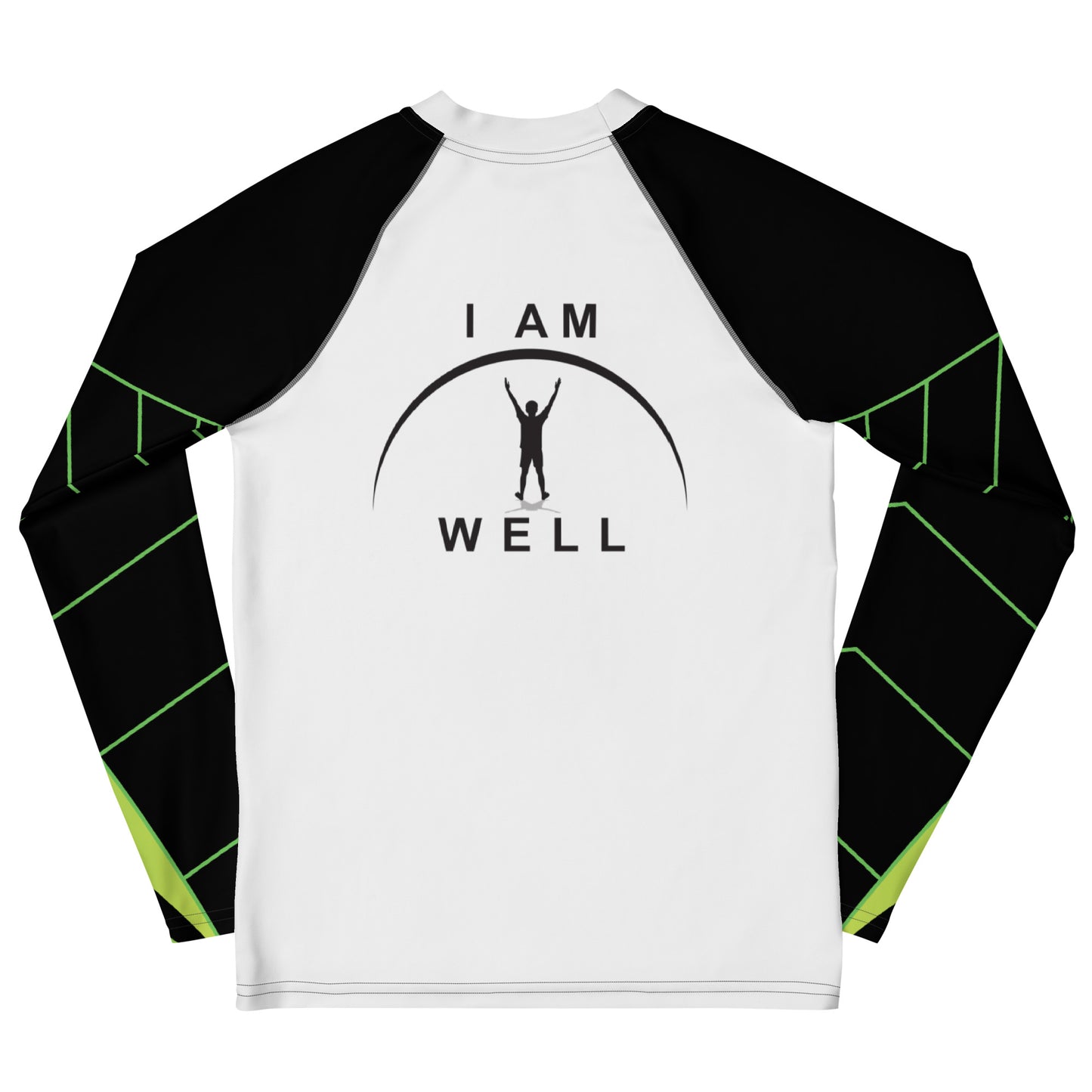 I AM WELL Young Men's Rash Guard White and Green w/ Black Logo