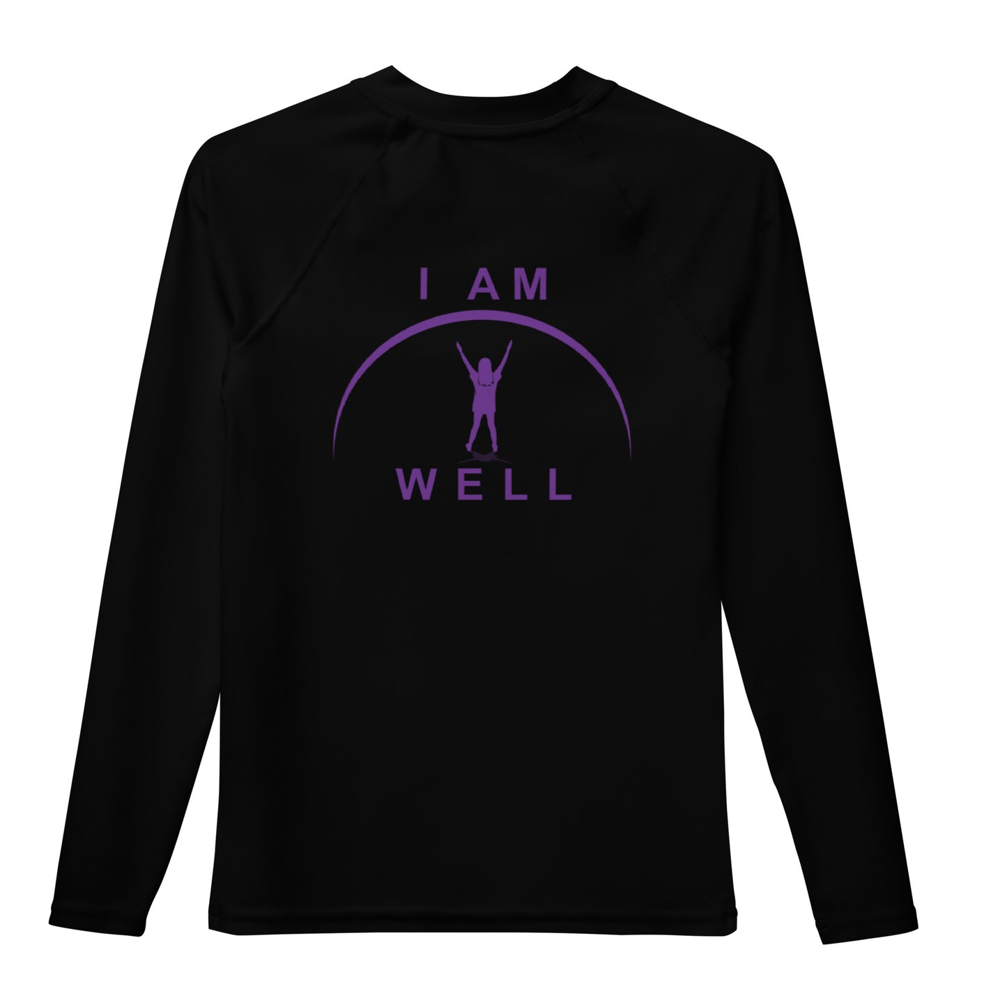 I AM WELL Young Ladies' Rash Guard Black w/ Purple Logo