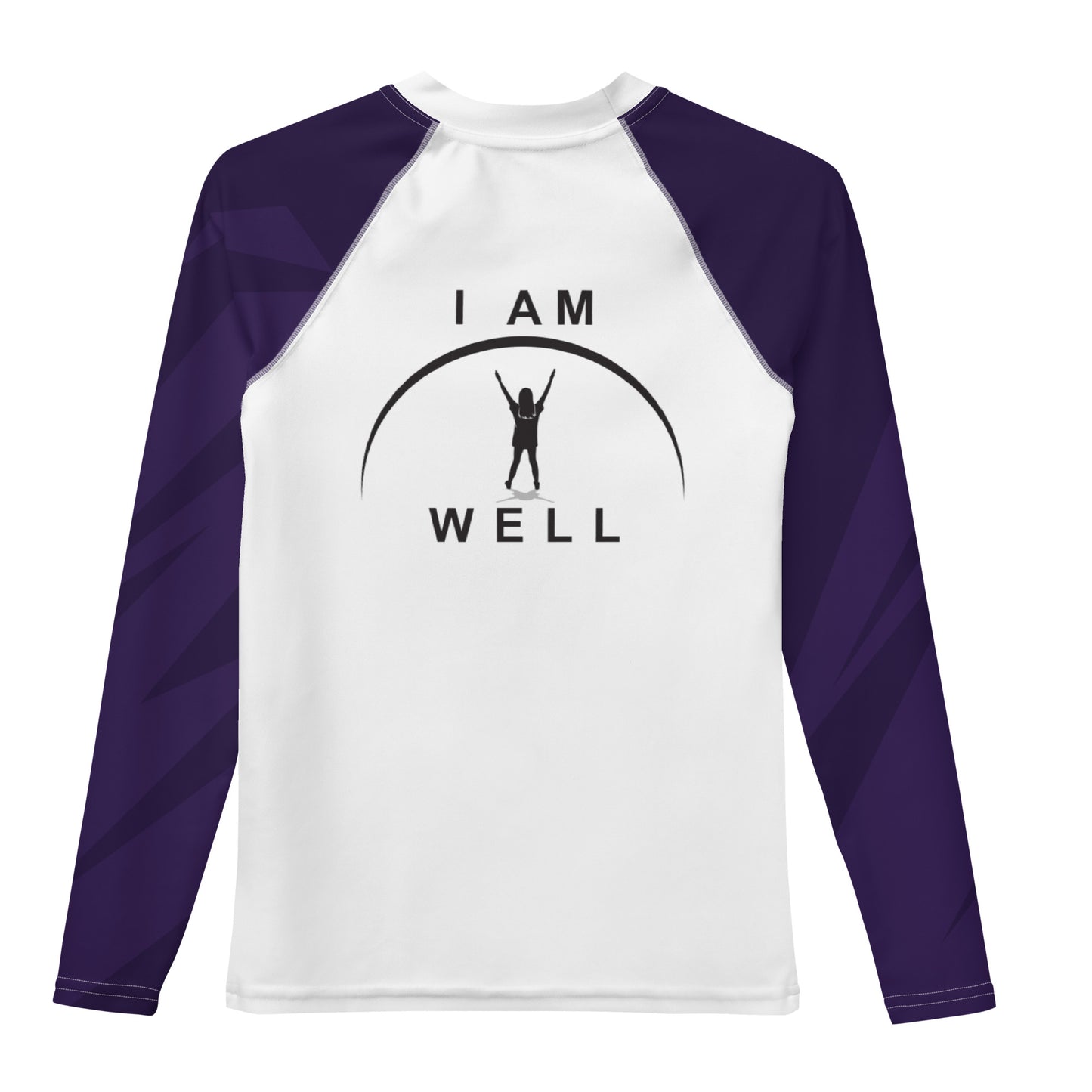 I AM WELL Young Ladies' Rash Guard White and Purple w/ Black Logo