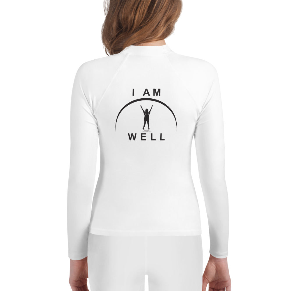 I AM WELL Young Ladies' Rash Guard White w/ Black Logo