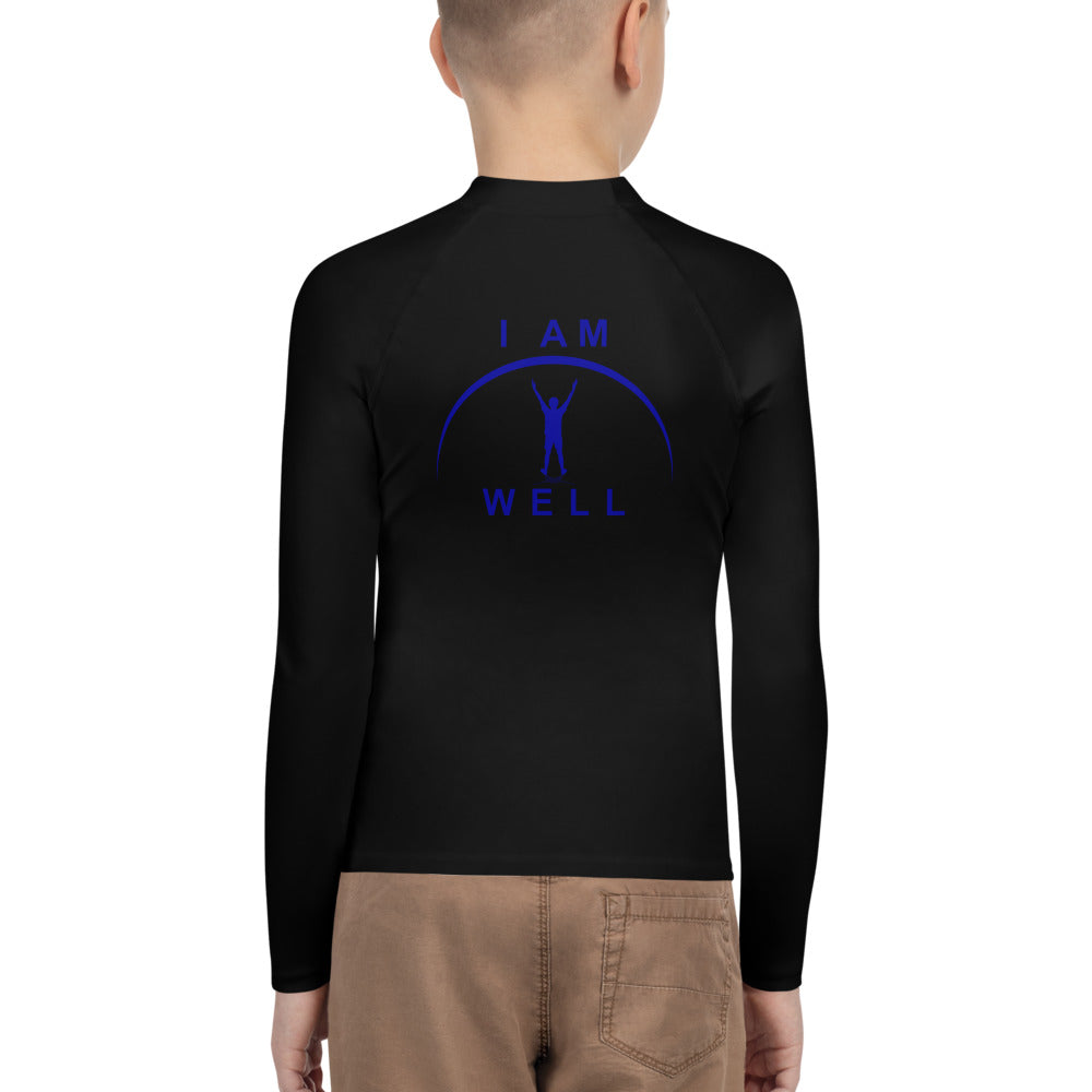 I AM WELL Young Men's Rash Guard Black w/ Blue Logo