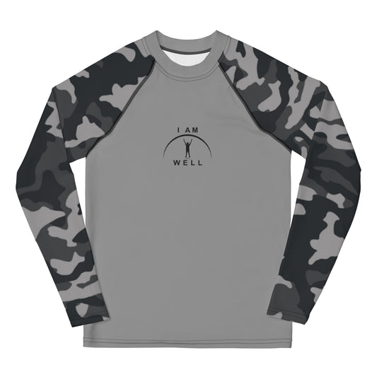 I AM WELL Young Men's Rash Guard Camo and Grey w/ Black Logo