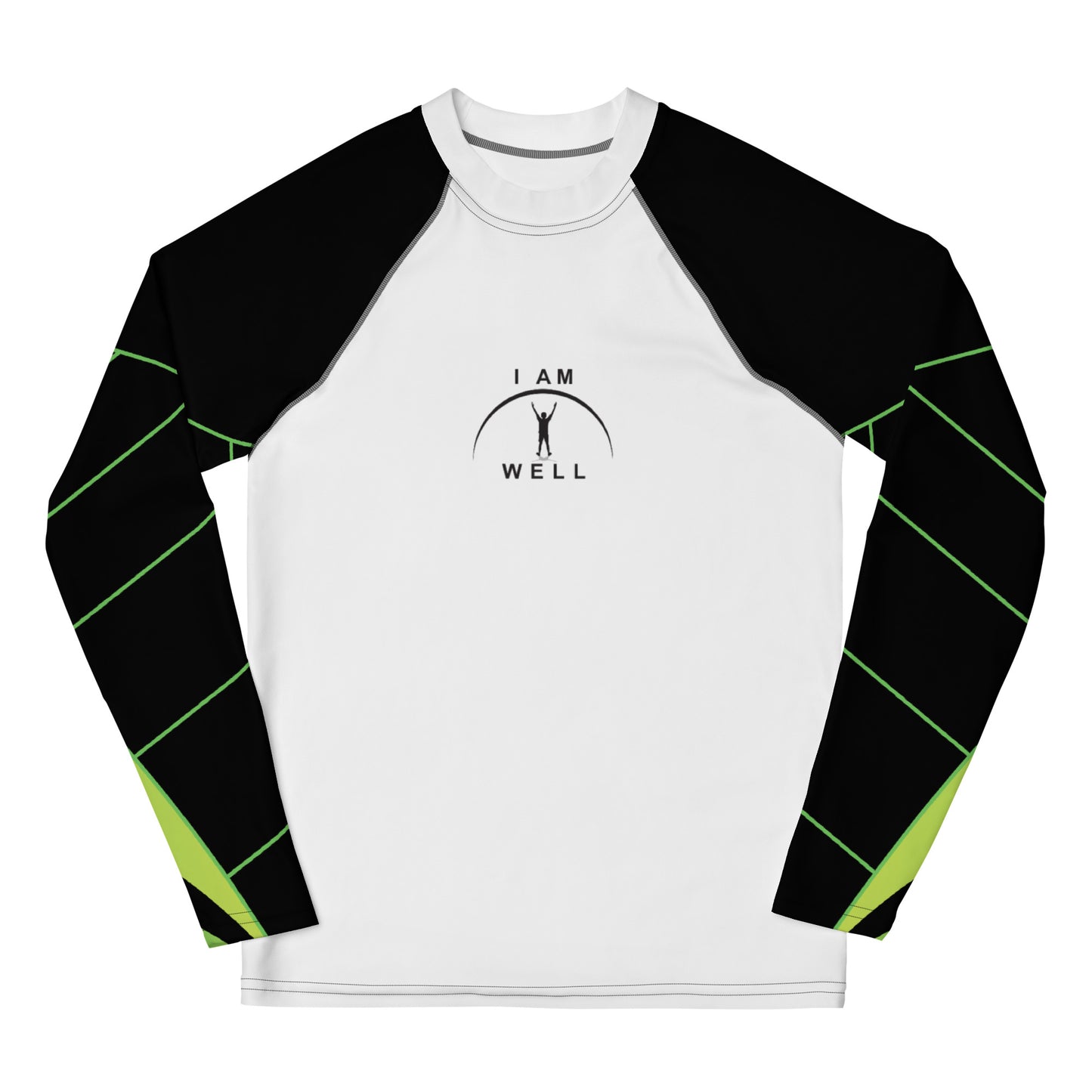 I AM WELL Young Men's Rash Guard White and Green w/ Black Logo