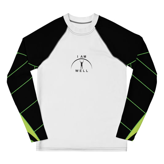 I AM WELL Young Men's Rash Guard White and Green w/ Black Logo