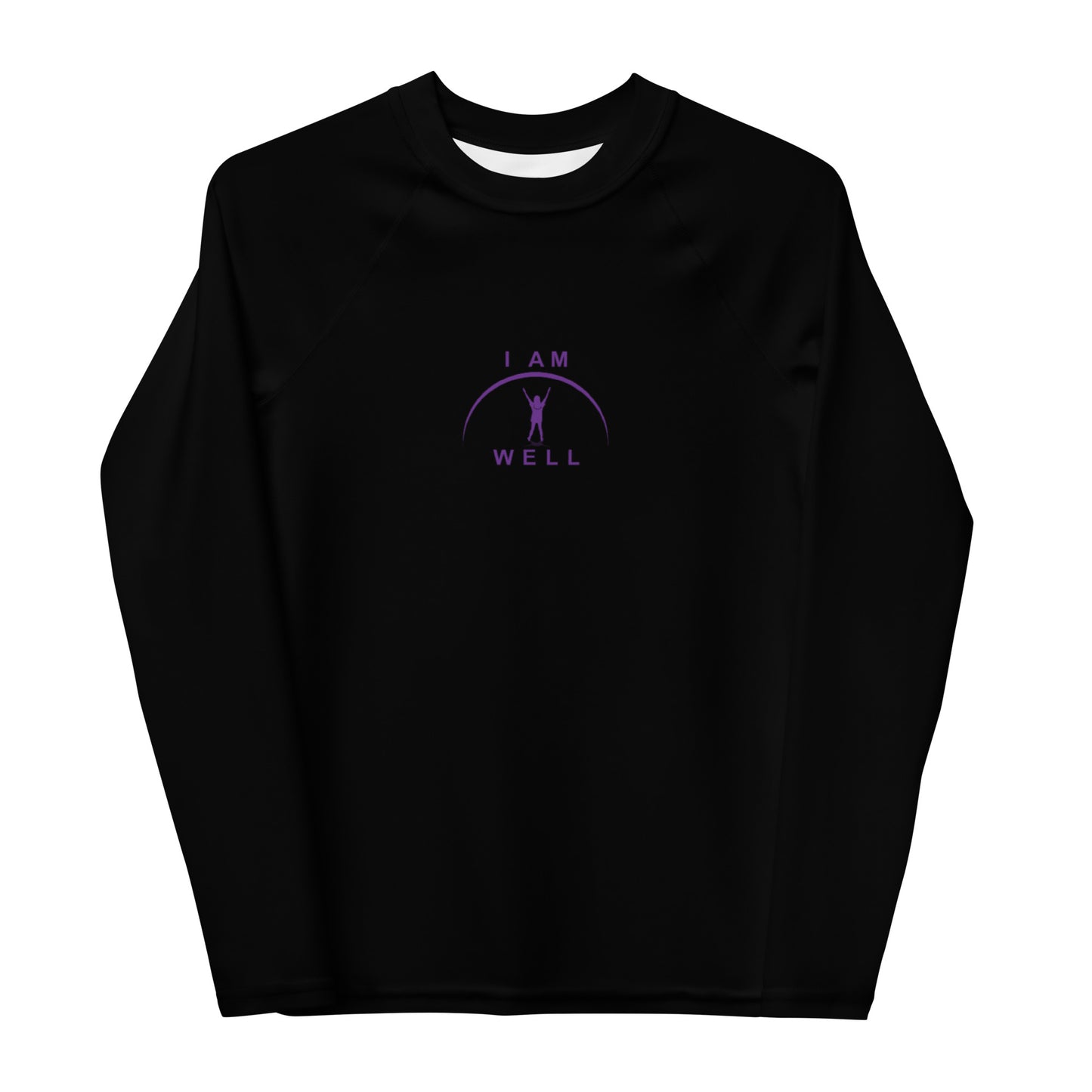 I AM WELL Young Ladies' Rash Guard Black w/ Purple Logo