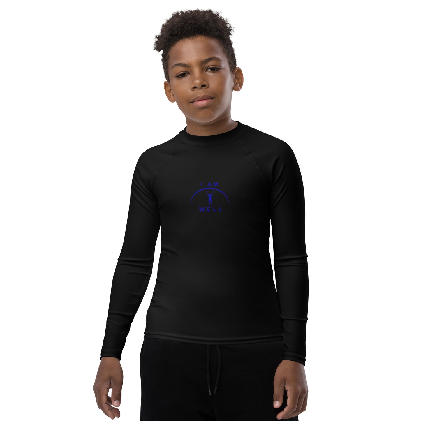 I AM WELL Young Men's Rash Guard Black w/ Blue Logo