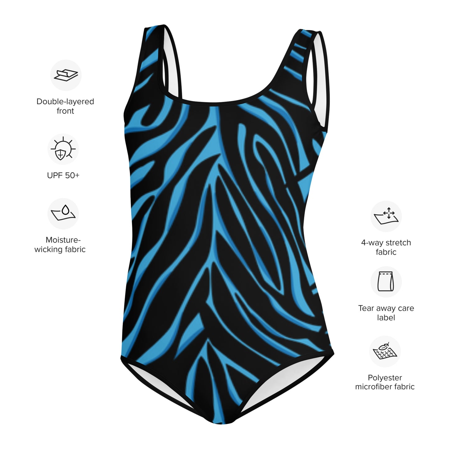 I AM WELL Young Ladies' One-Piece Swimsuit Blue and Black