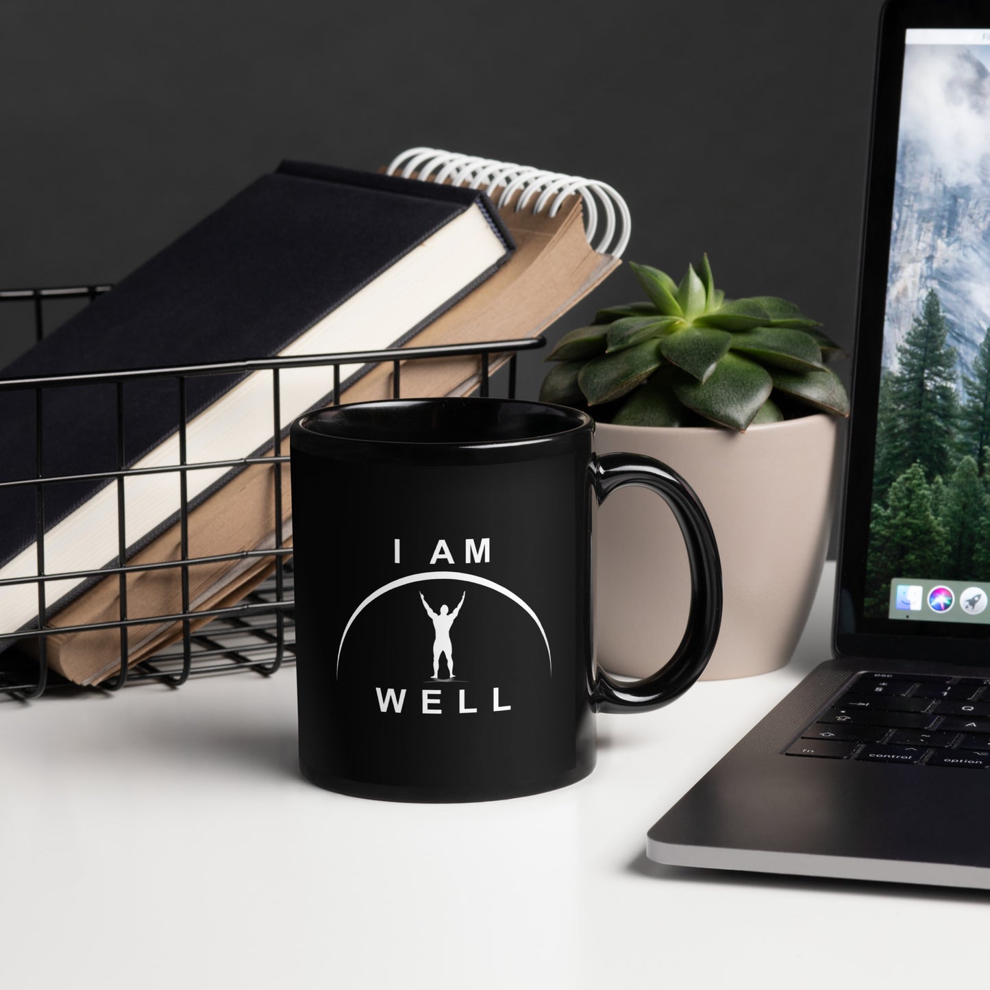 I AM WELL Men's Black Glossy Mug w/ White Logo