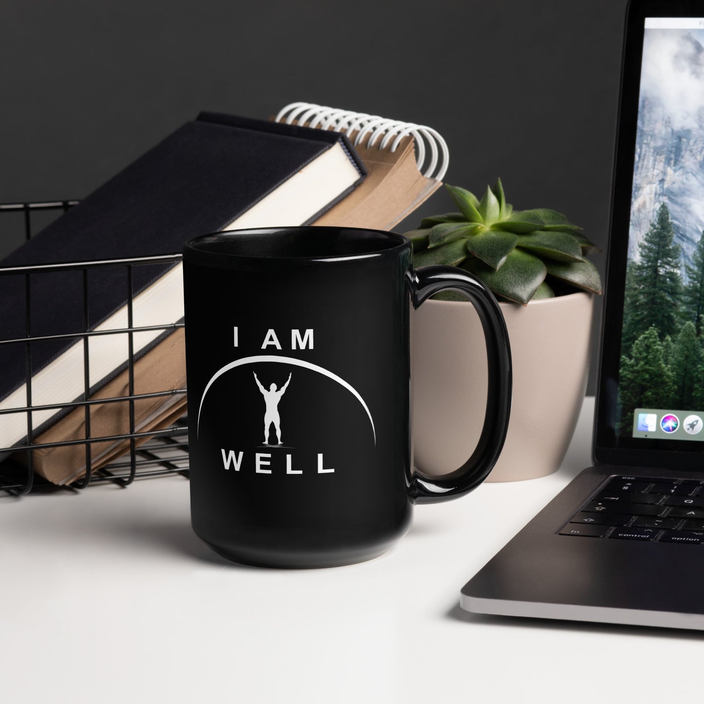 I AM WELL Men's Black Glossy Mug w/ White Logo