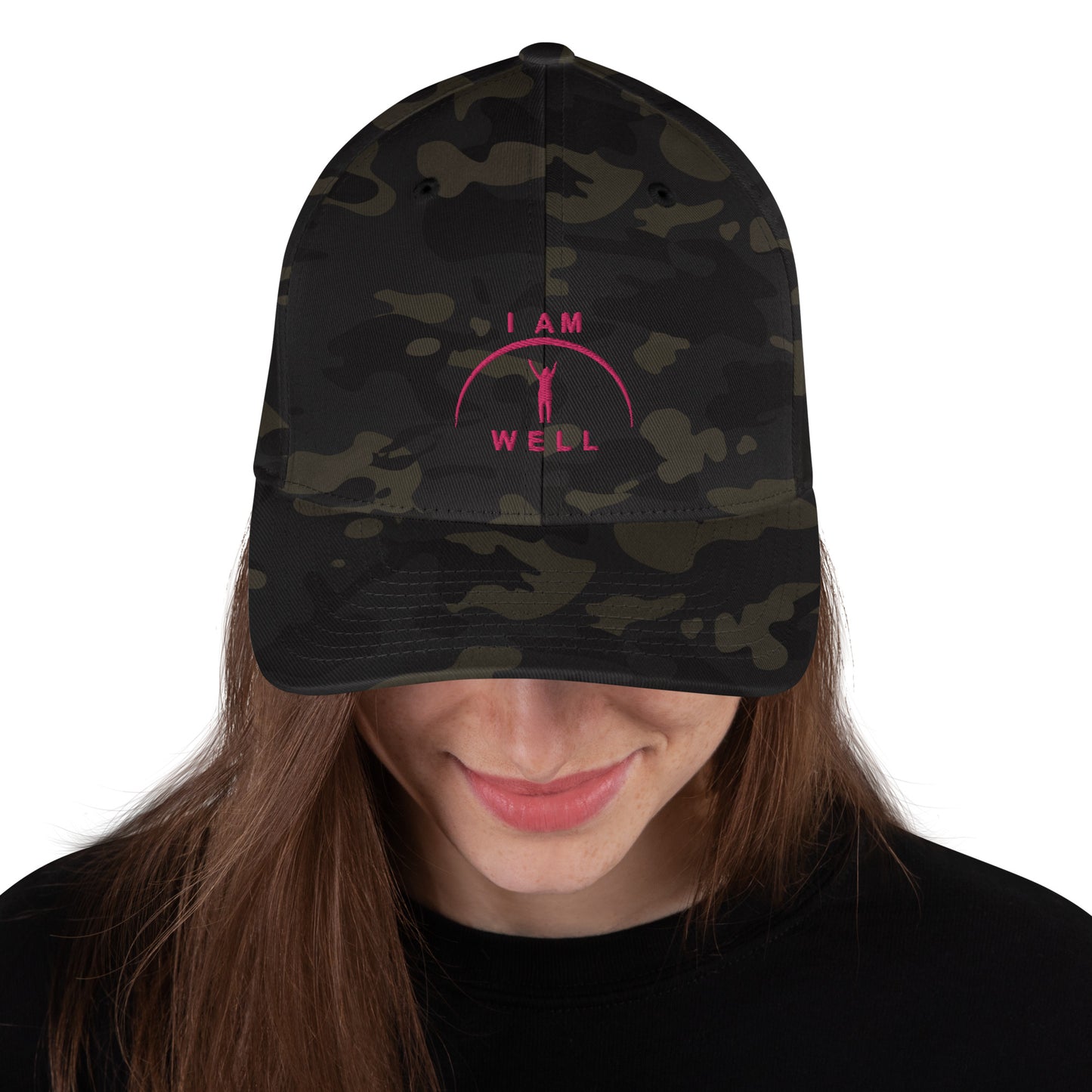 I AM WELL Women's Structured Twill Cap - Pink Embroidered Logo (multiple color options)