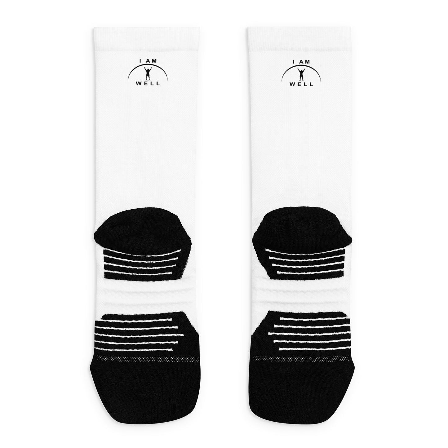 I AM WELL Men's Athletic Crew Socks - Ninja White w/ Black Logo