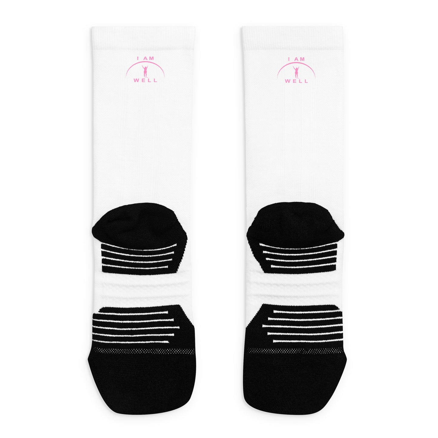 I AM WELL Women's Crew Socks White w/ Pink Logo