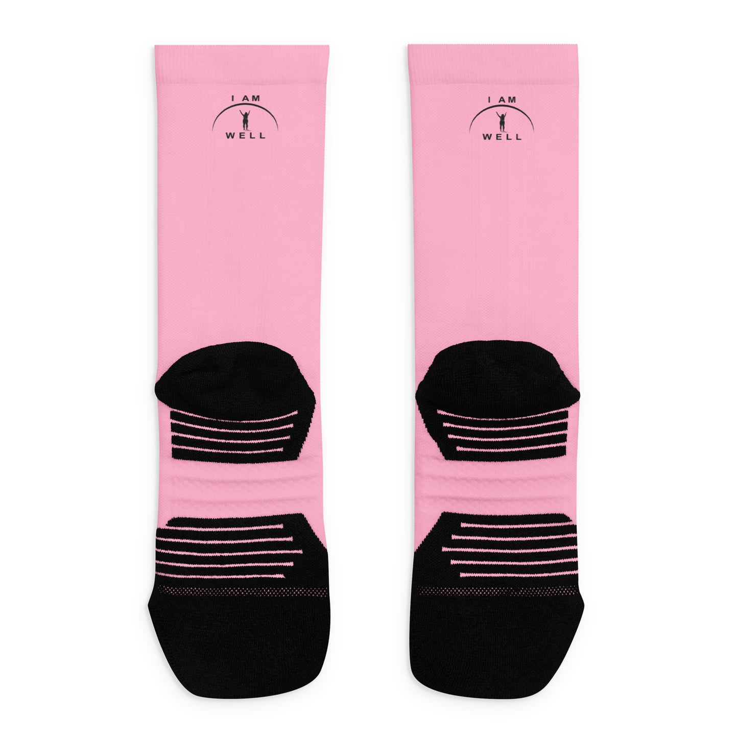 I AM WELL Women's Crew Socks Pink w/ Black Logo