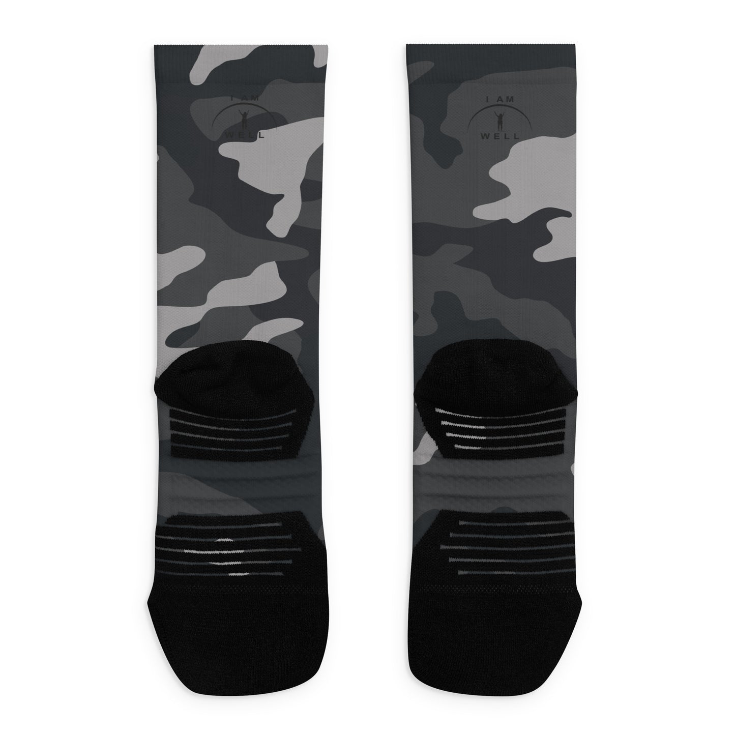 I AM WELL Women's Crew Socks Grey Camo w/ Black Logo