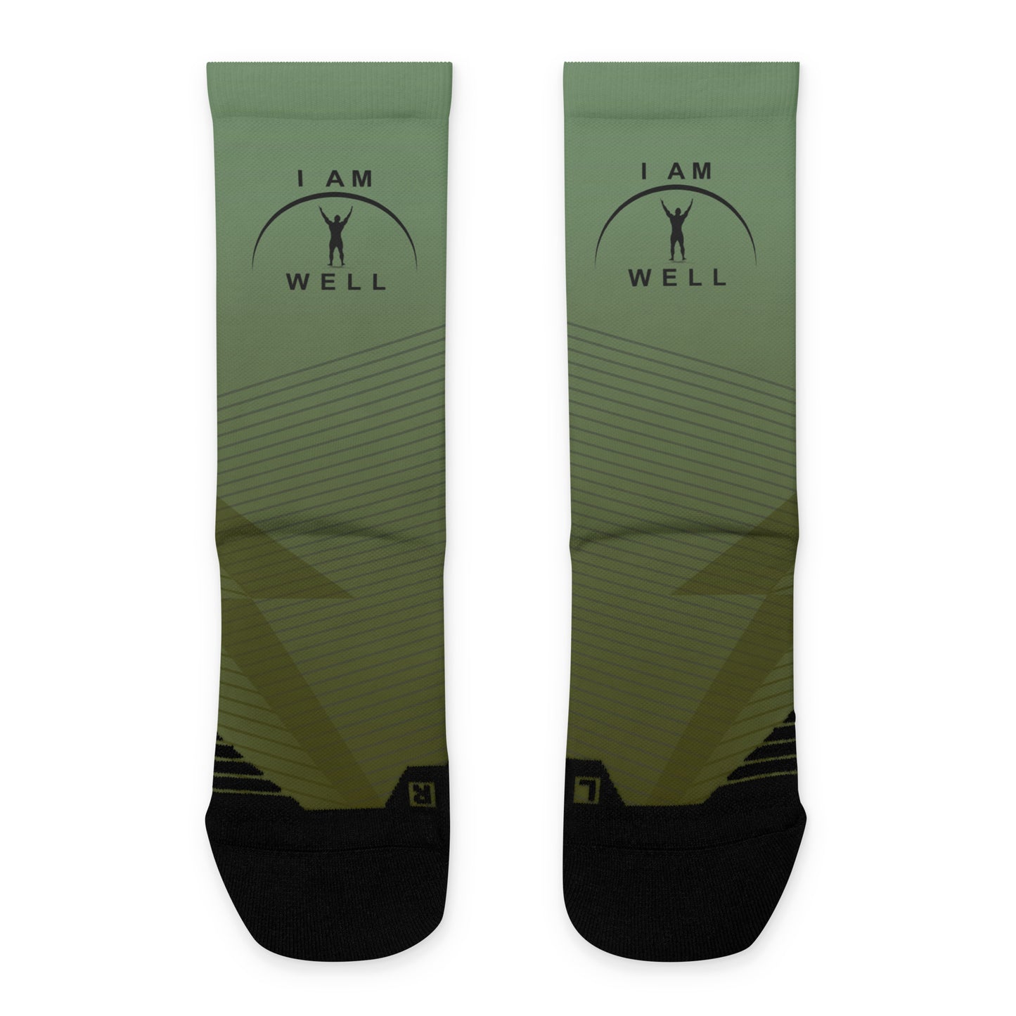 I AM WELL Men's Athletic Crew Socks - Green Bolt w/ Black Logo