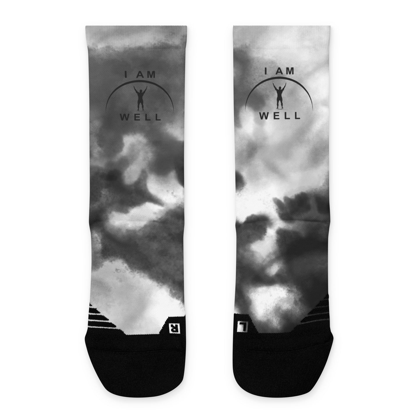 I AM WELL Men's Athletic Crew Socks - Dark Clouds w/ Black Logo