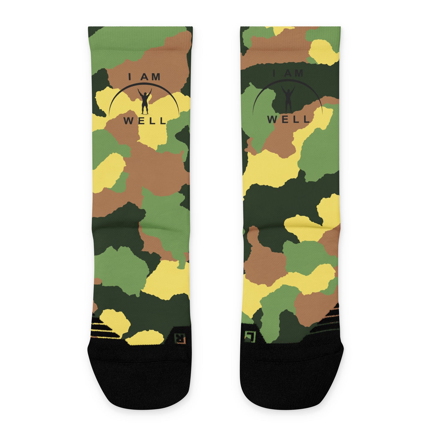 I AM WELL Men's Athletic Crew Socks - Jungle Camo w/ Black Logo