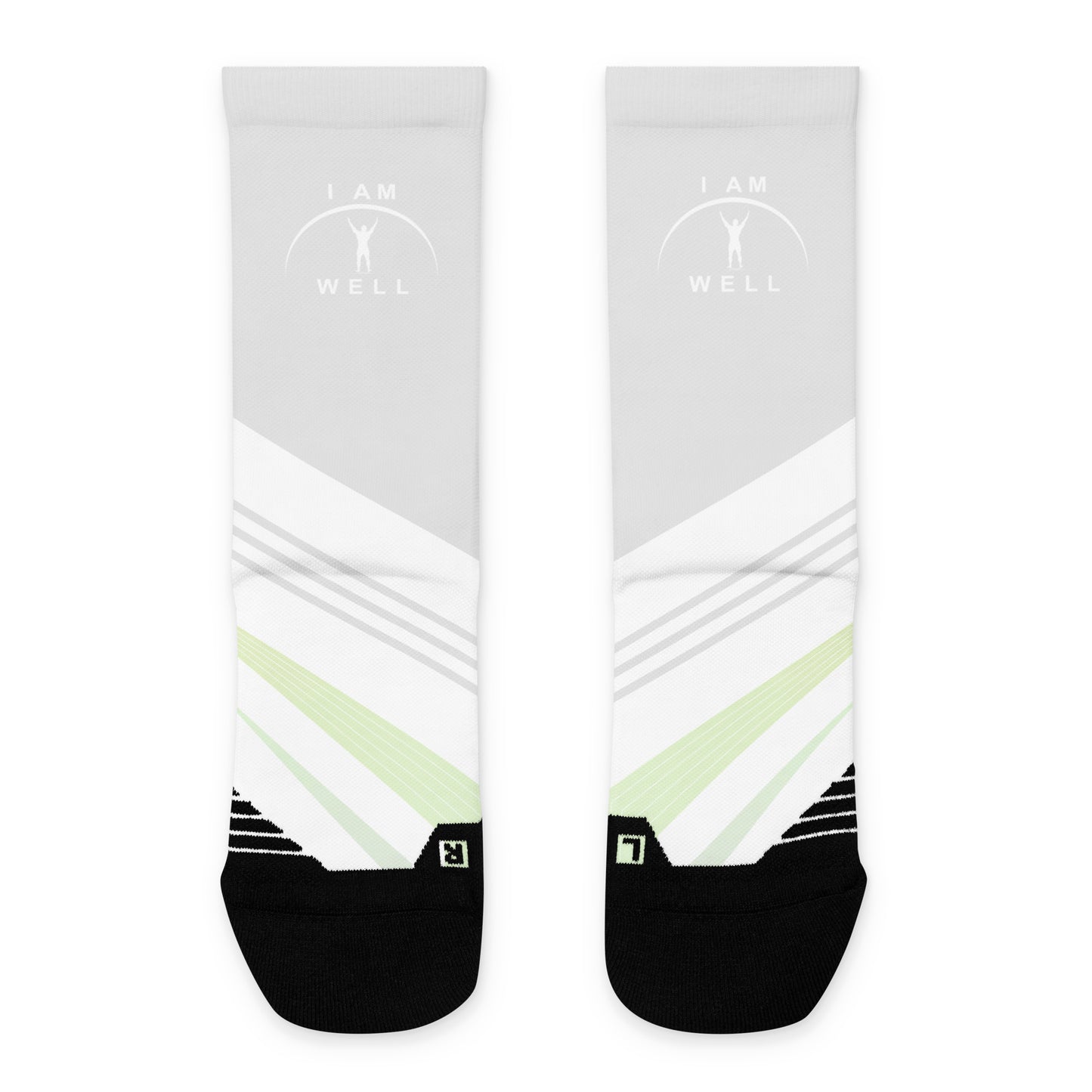 I AM WELL Men's Athletic Crew Socks - Grey Kiwi Bolt w/ White Logo