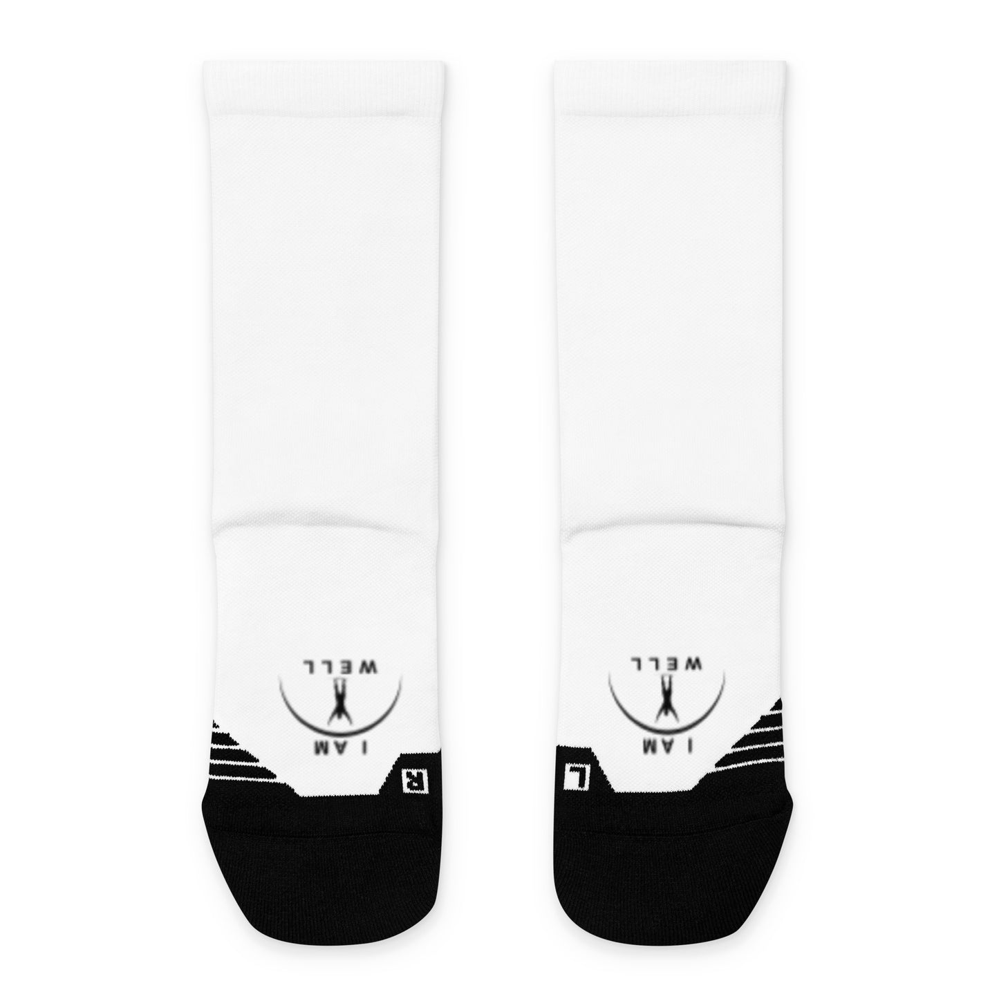 I AM WELL Men's Athletic Crew Socks - Ninja White w/ Black Logo