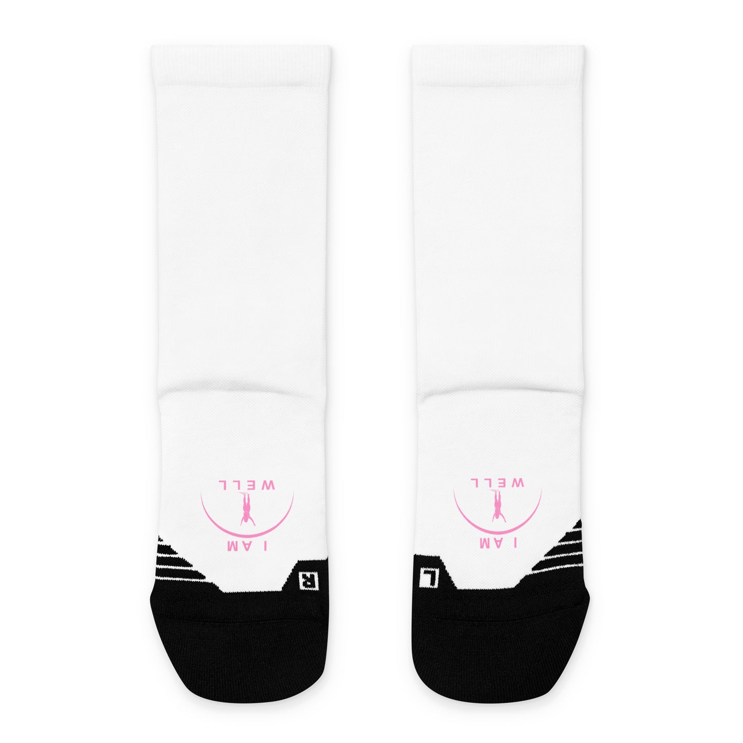 I AM WELL Women's Crew Socks White w/ Pink Logo