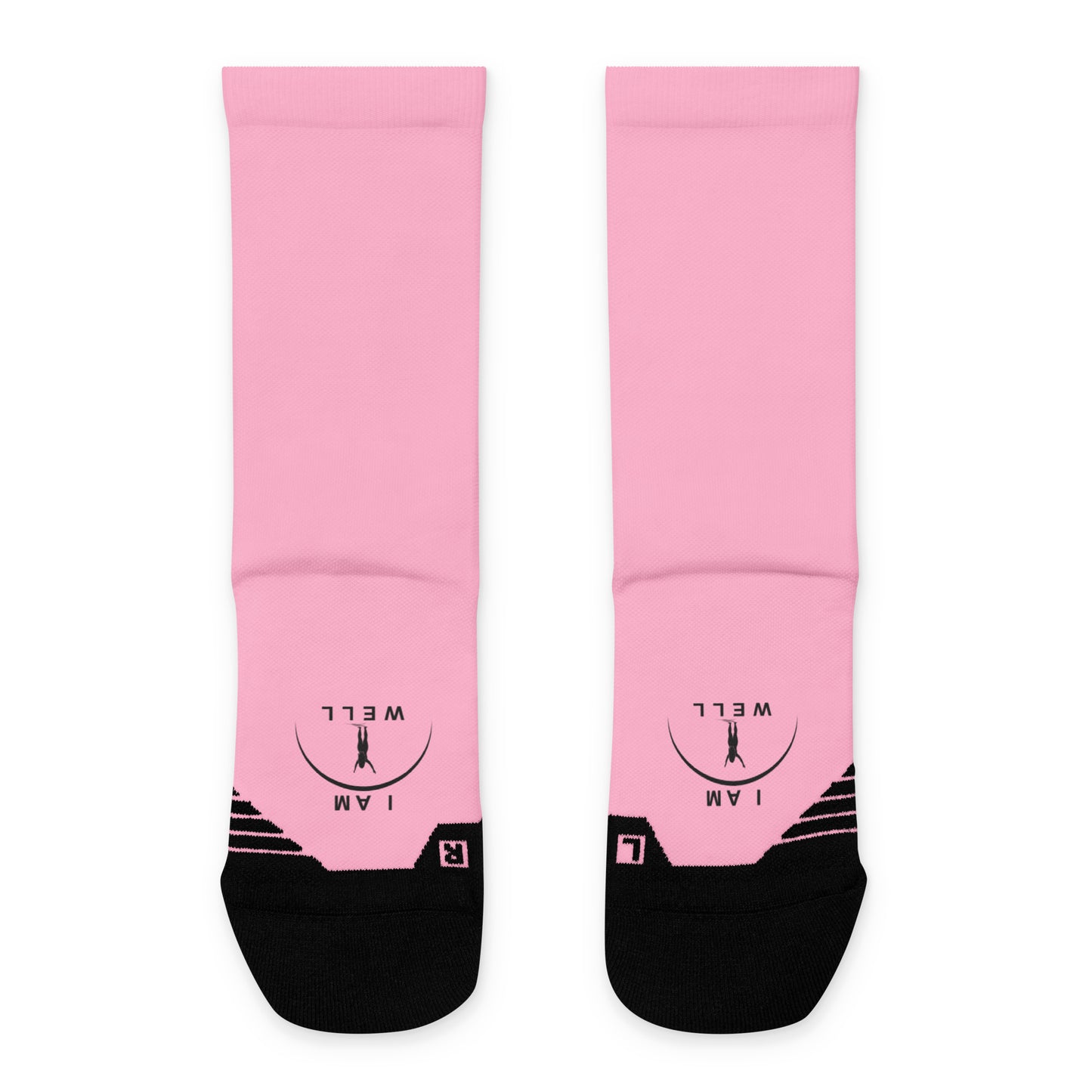 I AM WELL Women's Crew Socks Pink w/ Black Logo