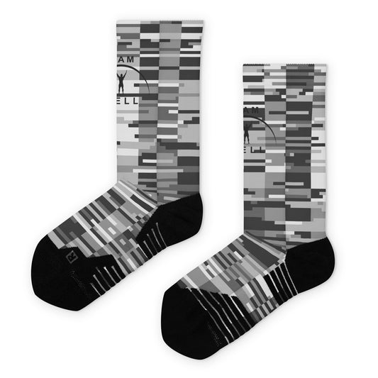 I AM WELL Men's Athletic Crew Socks - Black Digi Camo w/ Black Logo