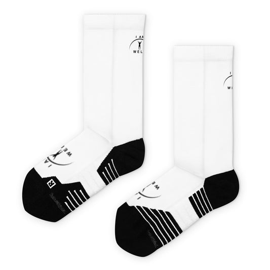 I AM WELL Men's Athletic Crew Socks - Ninja White w/ Black Logo