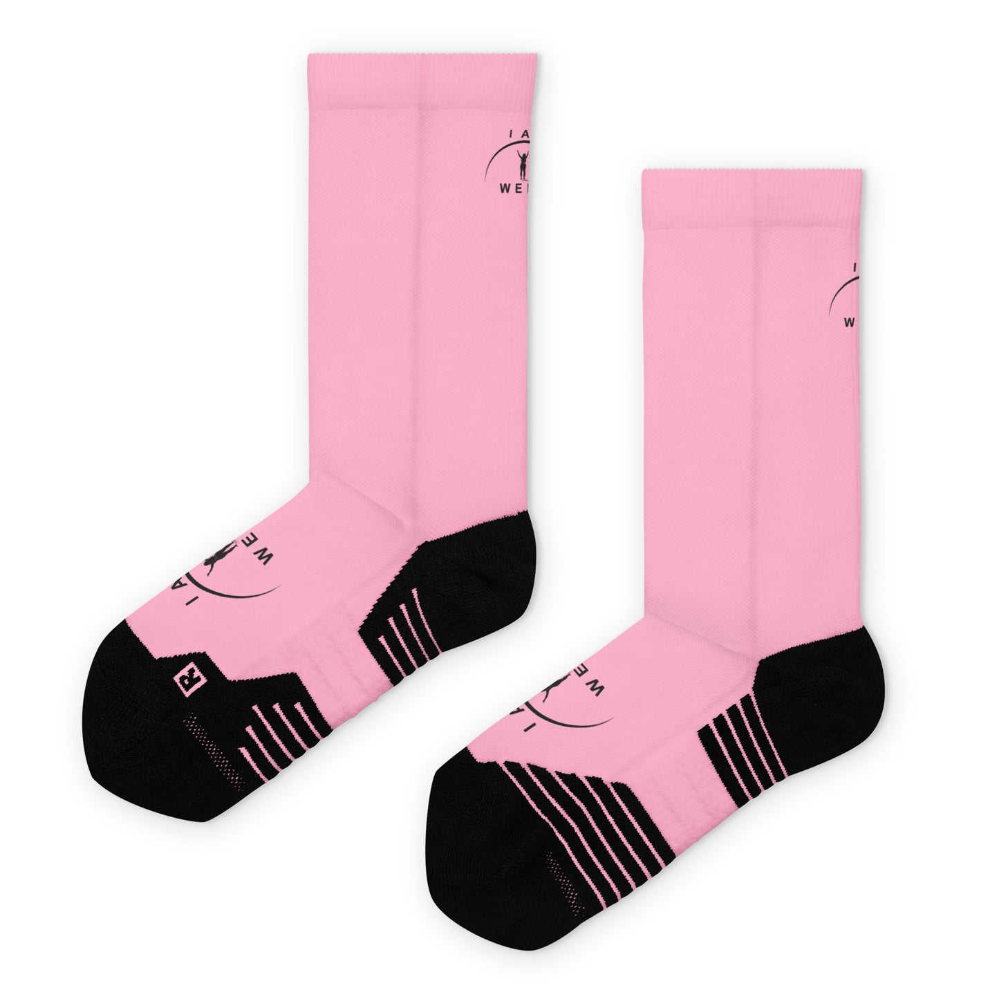 I AM WELL Women's Crew Socks Pink w/ Black Logo