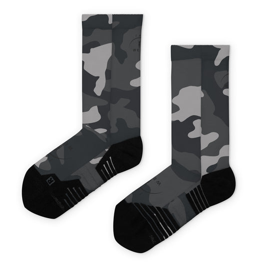 I AM WELL Women's Crew Socks Grey Camo w/ Black Logo