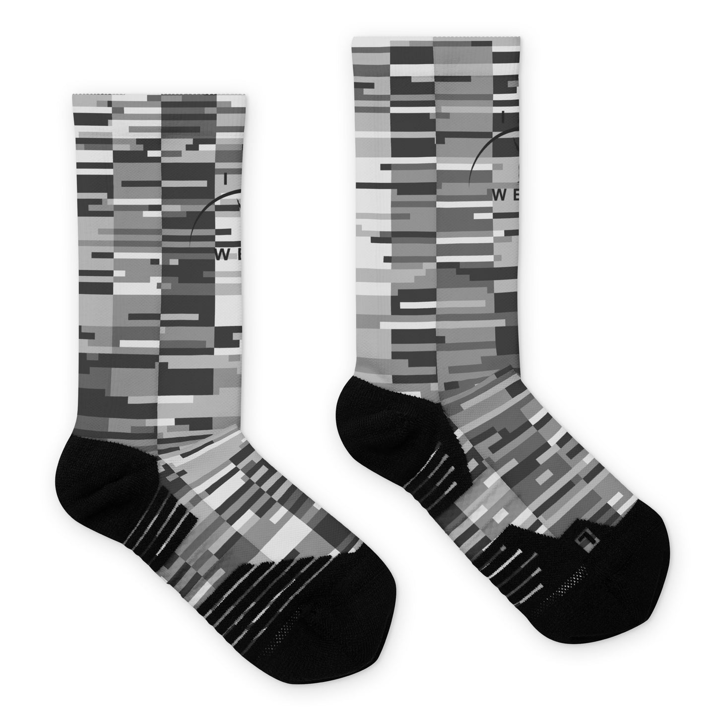 I AM WELL Men's Athletic Crew Socks - Black Digi Camo w/ Black Logo