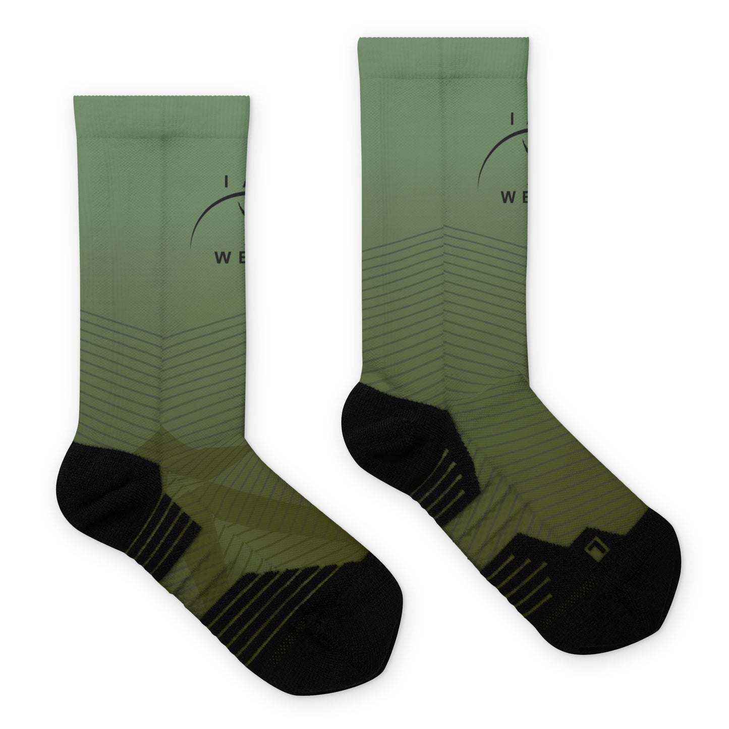 I AM WELL Men's Athletic Crew Socks - Green Bolt w/ Black Logo