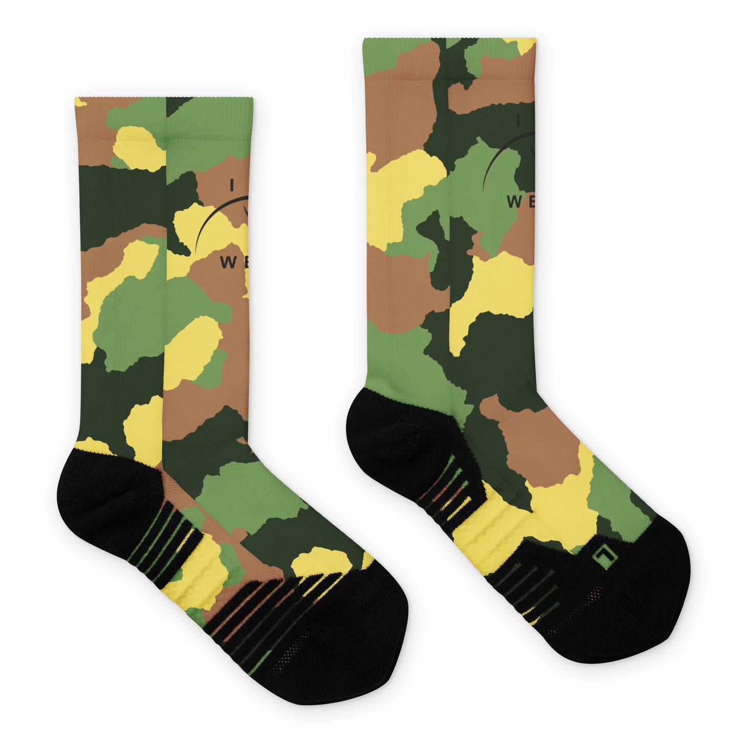 I AM WELL Men's Athletic Crew Socks - Jungle Camo w/ Black Logo