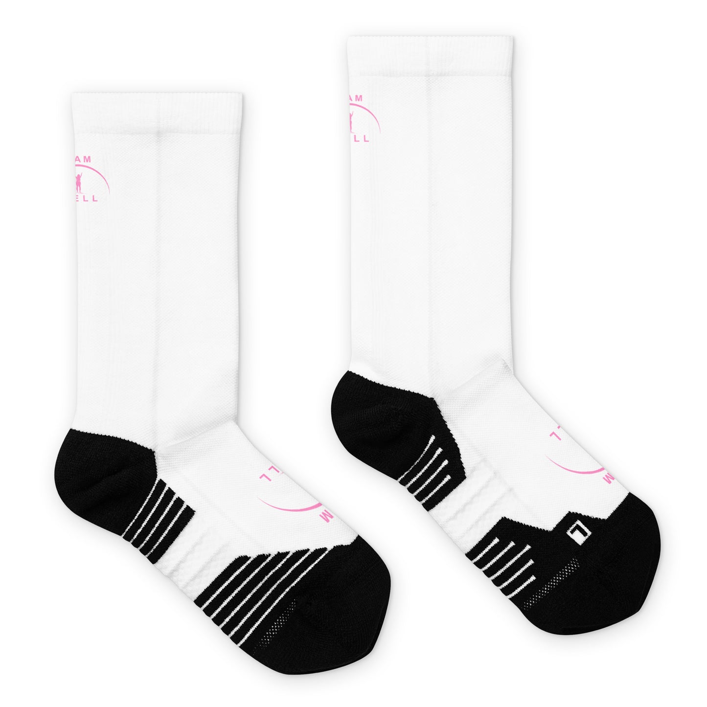 I AM WELL Women's Crew Socks White w/ Pink Logo