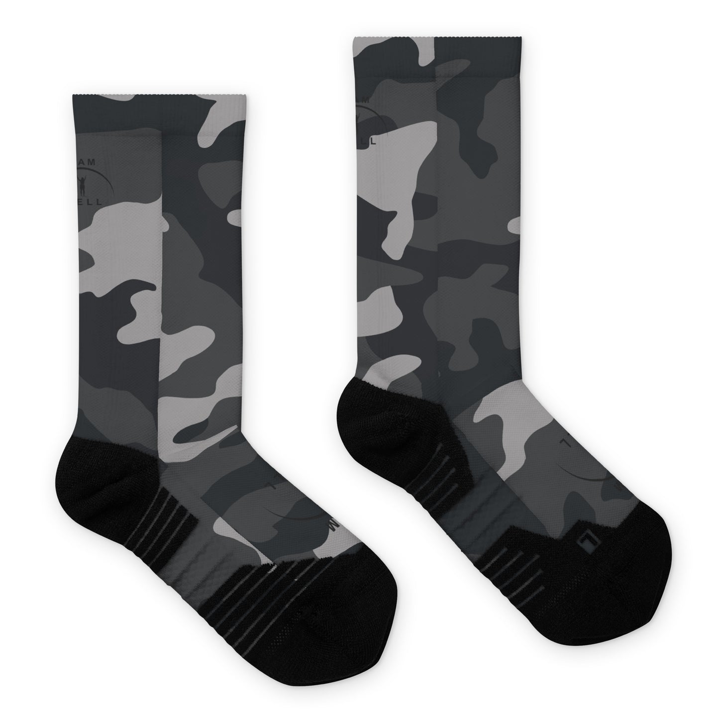 I AM WELL Women's Crew Socks Grey Camo w/ Black Logo