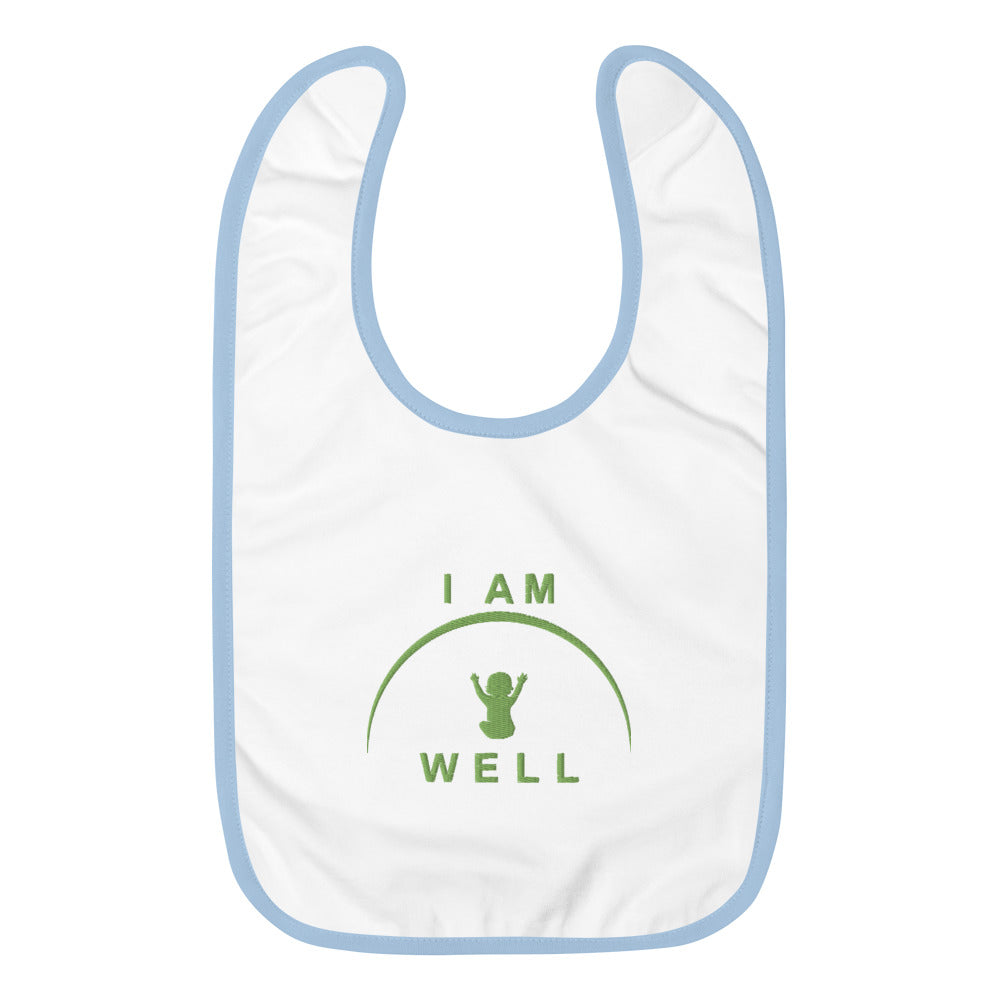 I AM WELL Embroidered Baby Bibs - Green Logo (multiple color options)