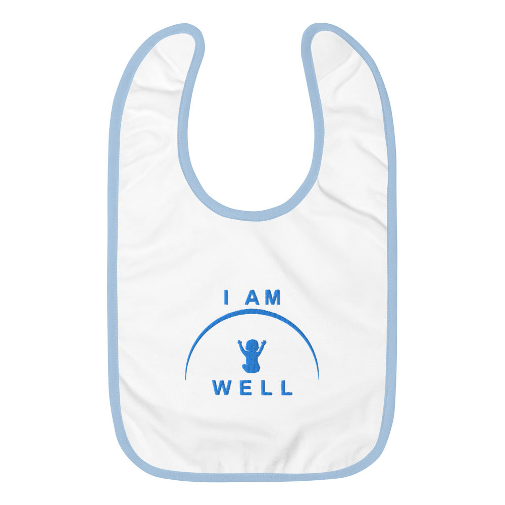 I AM WELL Embroidered Baby Bibs - Baby Blue Logo (multiple color options)