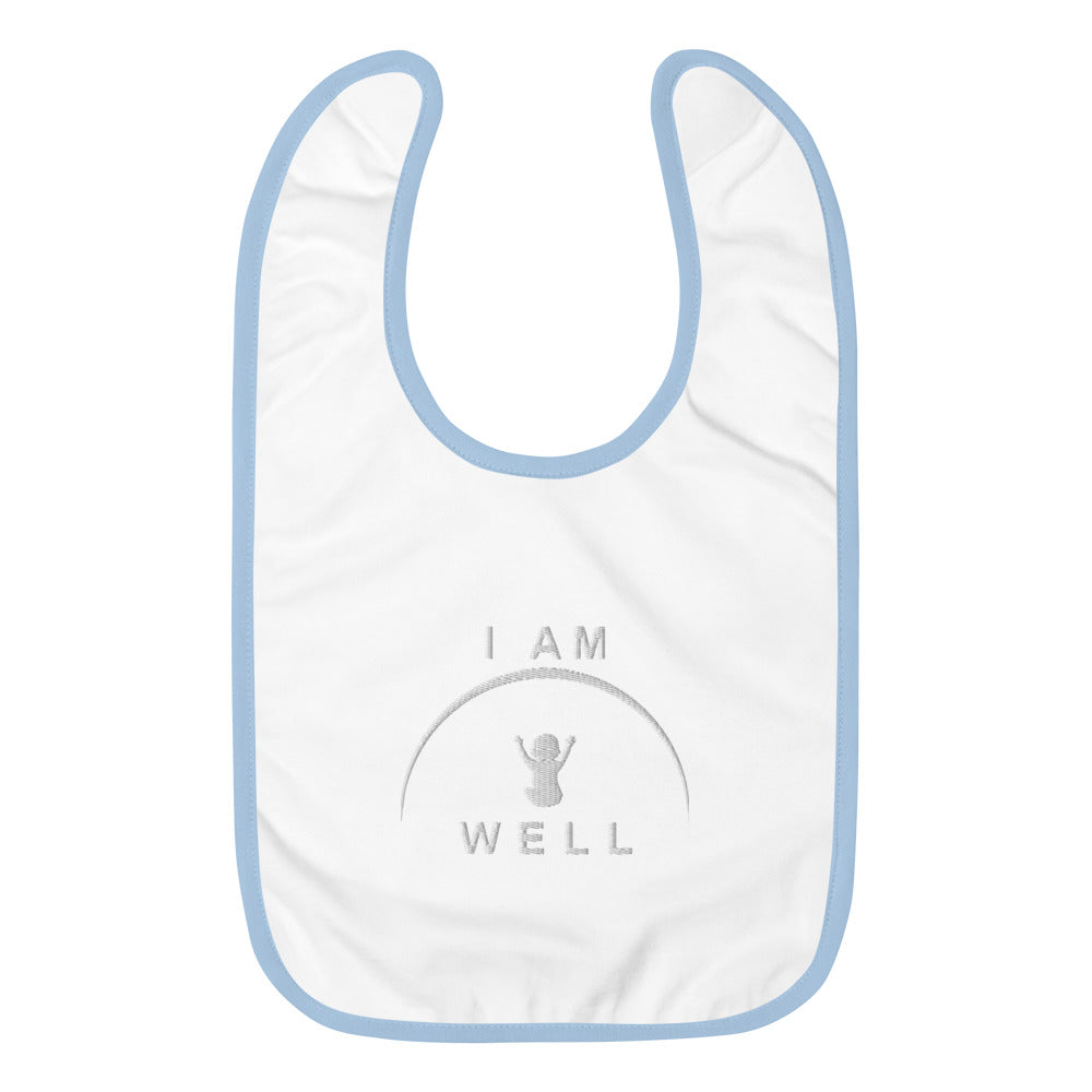 I AM WELL Embroidered Baby Bibs - White Logo (multiple color options)