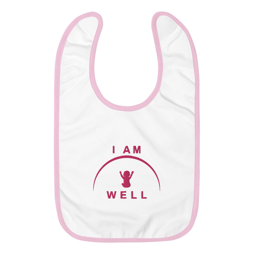 I AM WELL Embroidered Baby Bibs - Flamingo Pink (multiple color options)