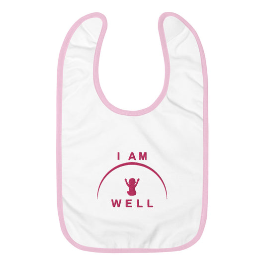 I AM WELL Embroidered Baby Bibs - Flamingo Pink (multiple color options)