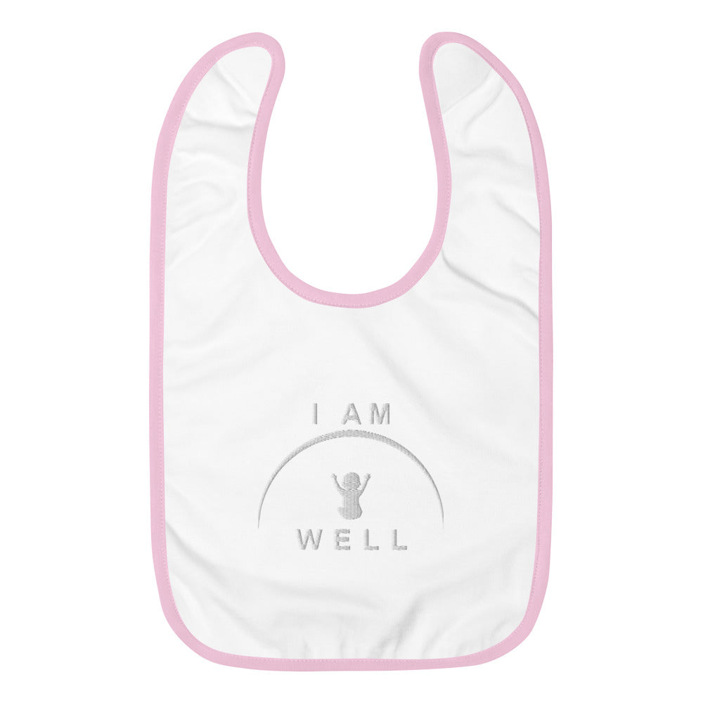 I AM WELL Embroidered Baby Bibs - White Logo (multiple color options)