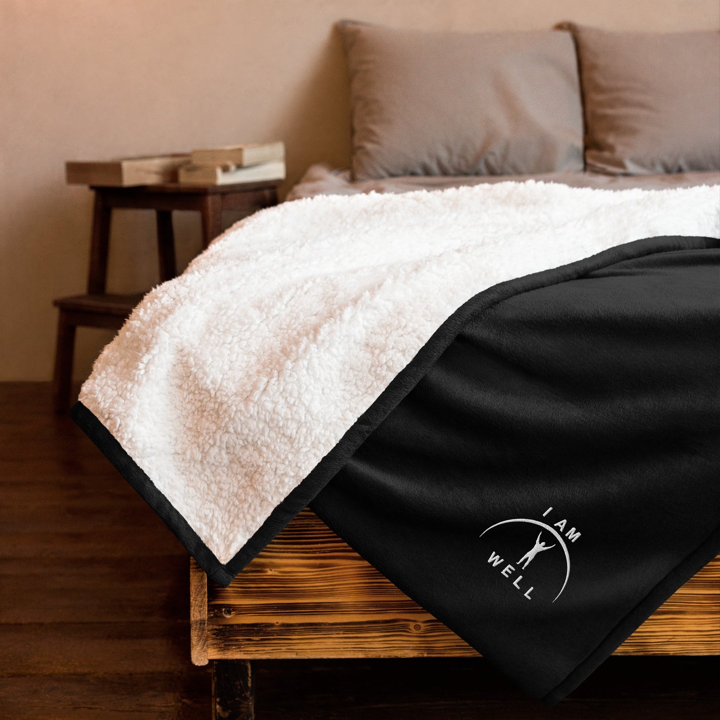 I AM WELL Men's Premium Sherpa Blanket - White Embroidered Logo (multiple color options)