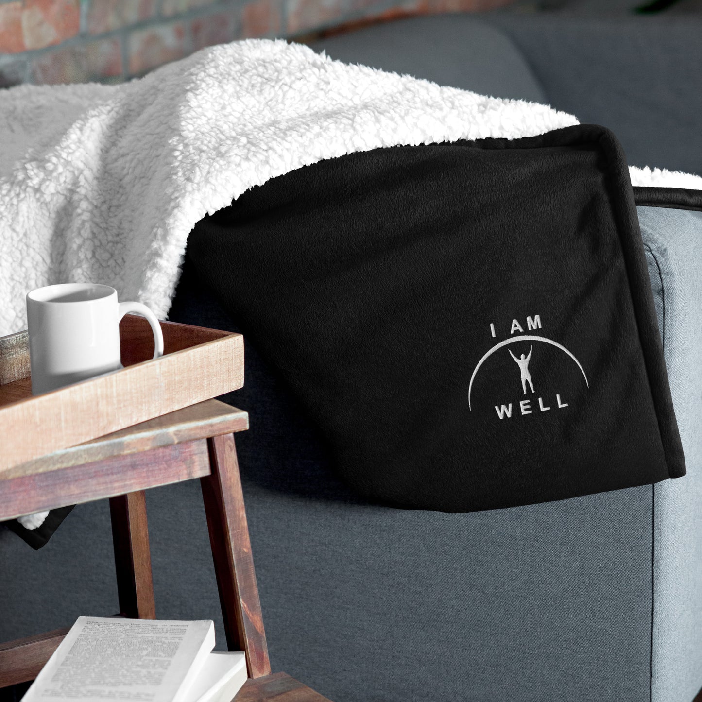 I AM WELL Men's Premium Sherpa Blanket - White Embroidered Logo (multiple color options)