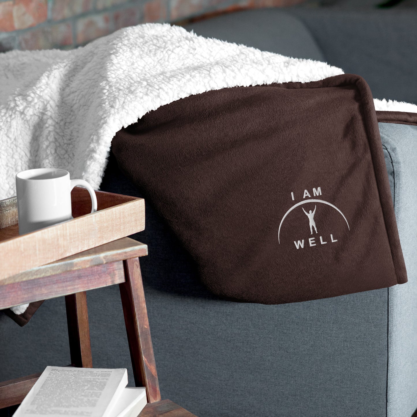 I AM WELL Men's Premium Sherpa Blanket - White Embroidered Logo (multiple color options)