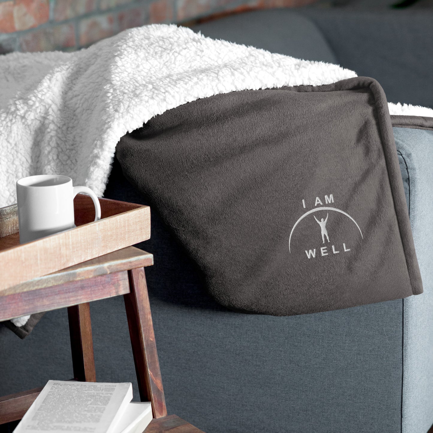 I AM WELL Men's Premium Sherpa Blanket - White Embroidered Logo (multiple color options)