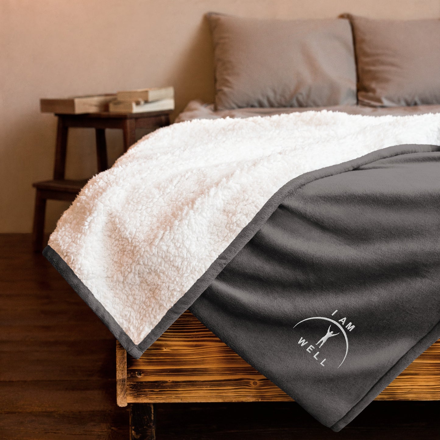 I AM WELL Men's Premium Sherpa Blanket - White Embroidered Logo (multiple color options)