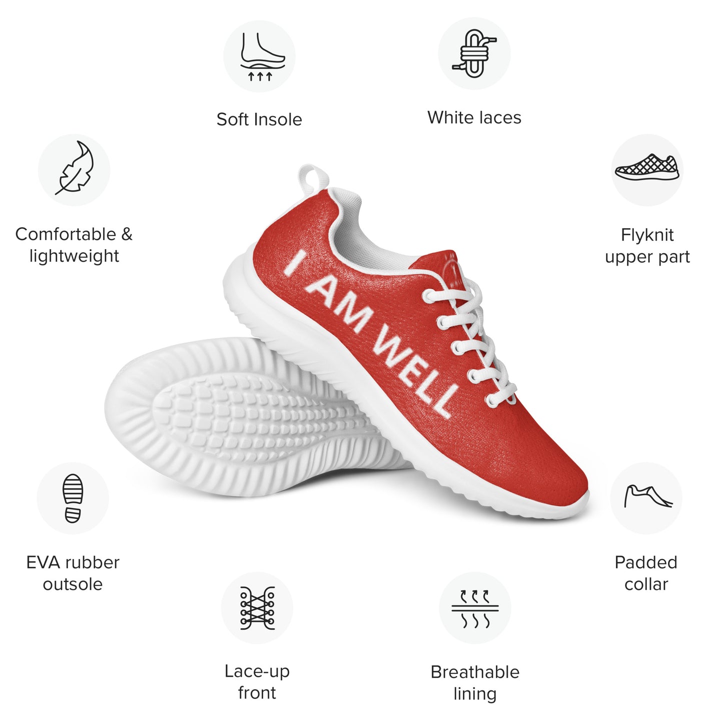 I AM WELL Men’s Athletic Shoes - Red w/ White Logo