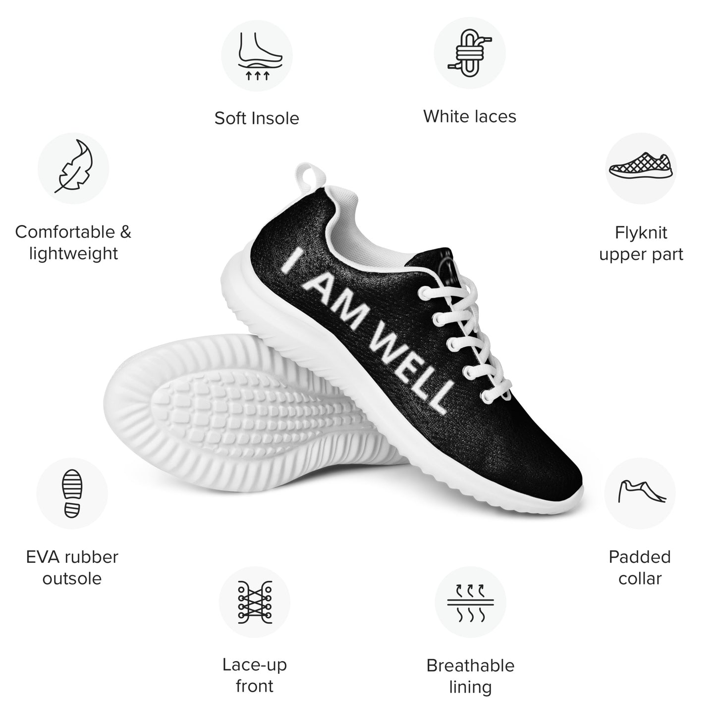 I AM WELL Men’s Athletic Shoes - Black w/ White Logo