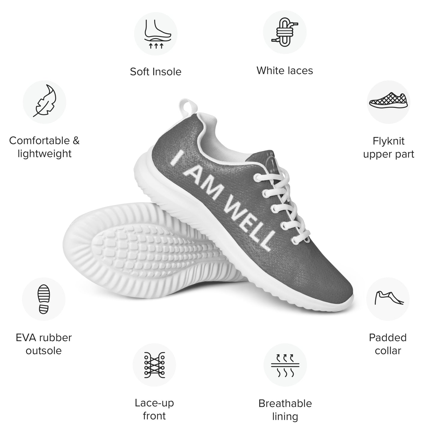 I AM WELL Men’s Athletic Shoes - Dark Grey w/ White Logo
